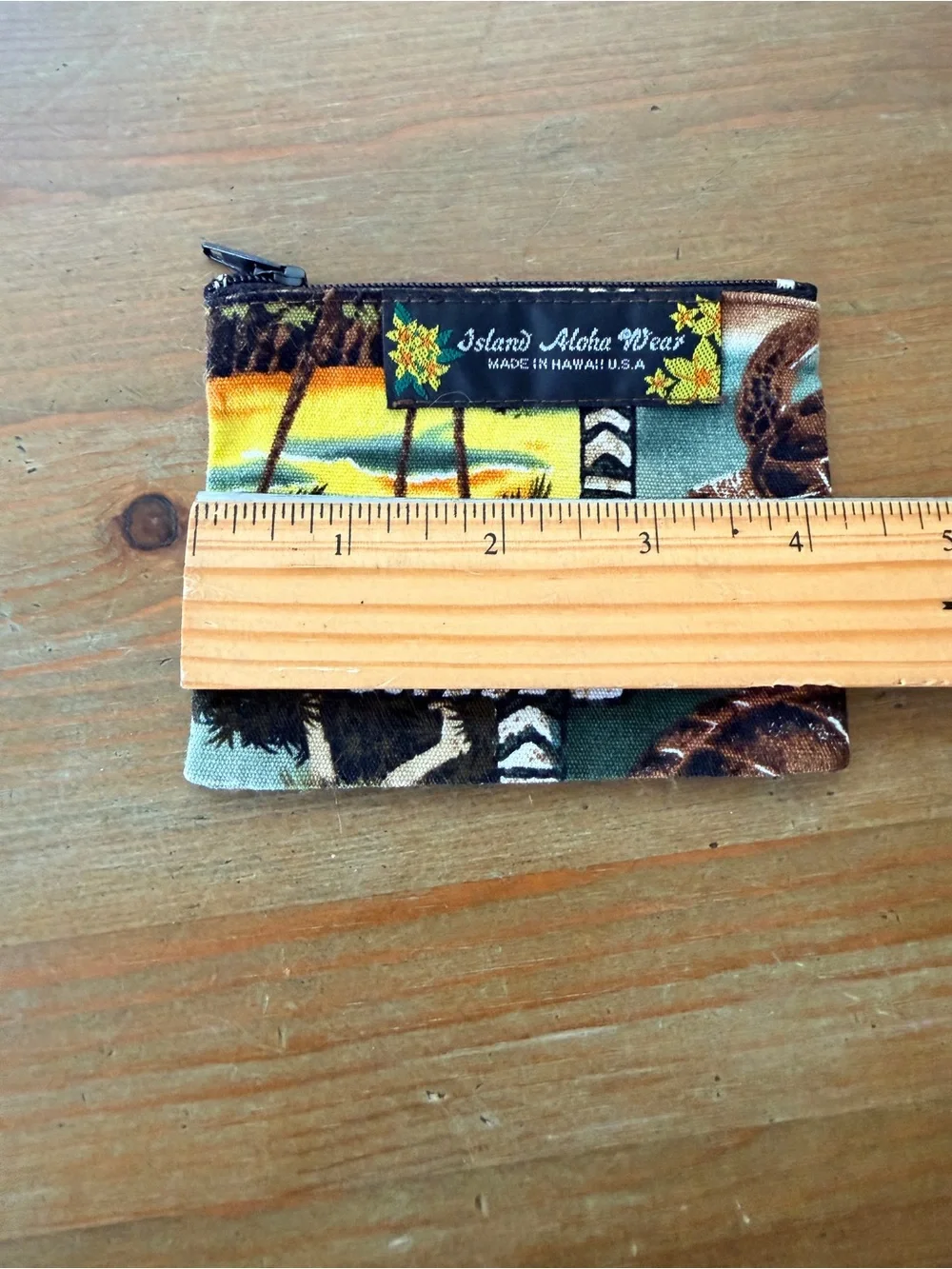 Island Aloha Wear Hawaiian Print Coin Pouch Card Wallet Teal & Brown Palm Trees